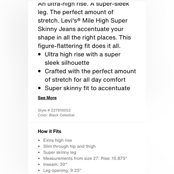 Levi’s mile high super skinny jeans - Picture 6 of 7